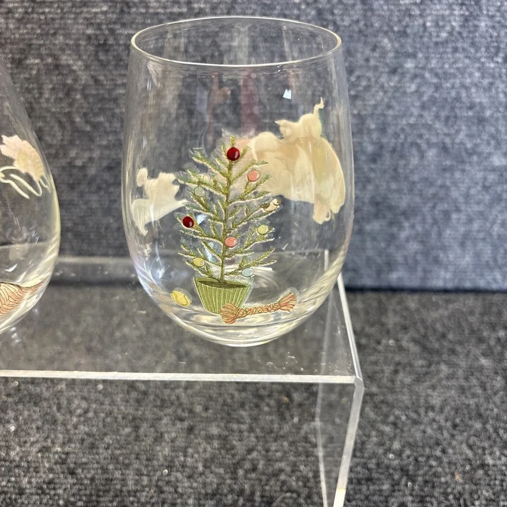 Pier 1~Set Of 4~Stemless Glasses~Dogs/Pups/Christmas